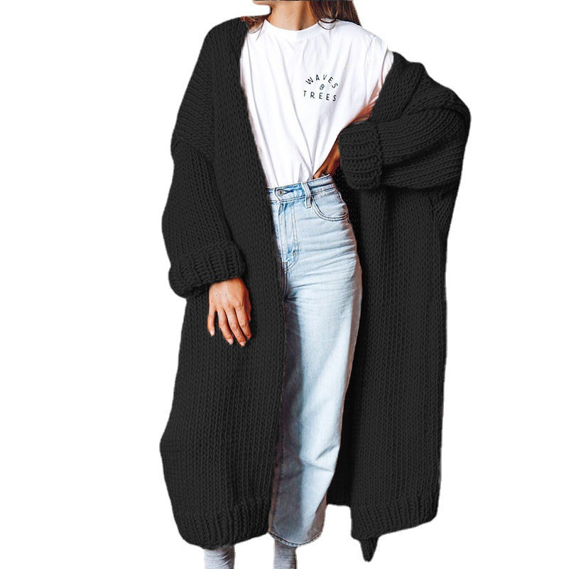 Damen Oversized Cardigan Grobstrick Komfort Taschen Beige