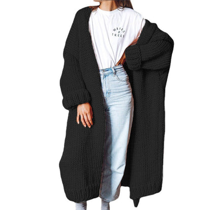 Damen Oversized Cardigan Grobstrick Komfort Taschen Beige
