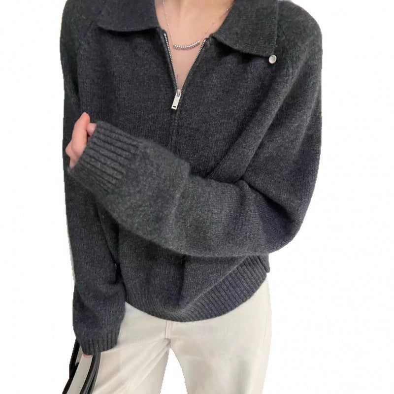 Damen Pullover Mit Reißverschluss Eleganter Kragen Eveloria