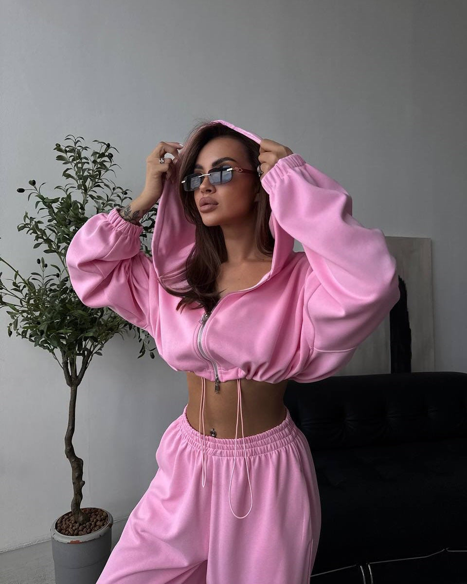 Damen Hoodie Set mit Cropped Hoodie und weiter Hose Eveloria