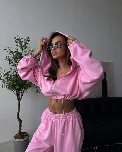 Damen Hoodie Set mit Cropped Hoodie und weiter Hose Eveloria