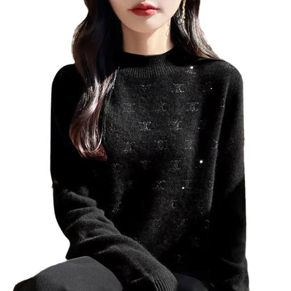 Damen Strickpullover Feines Glitzerdesign Rundhalsausschnitt Eveloria