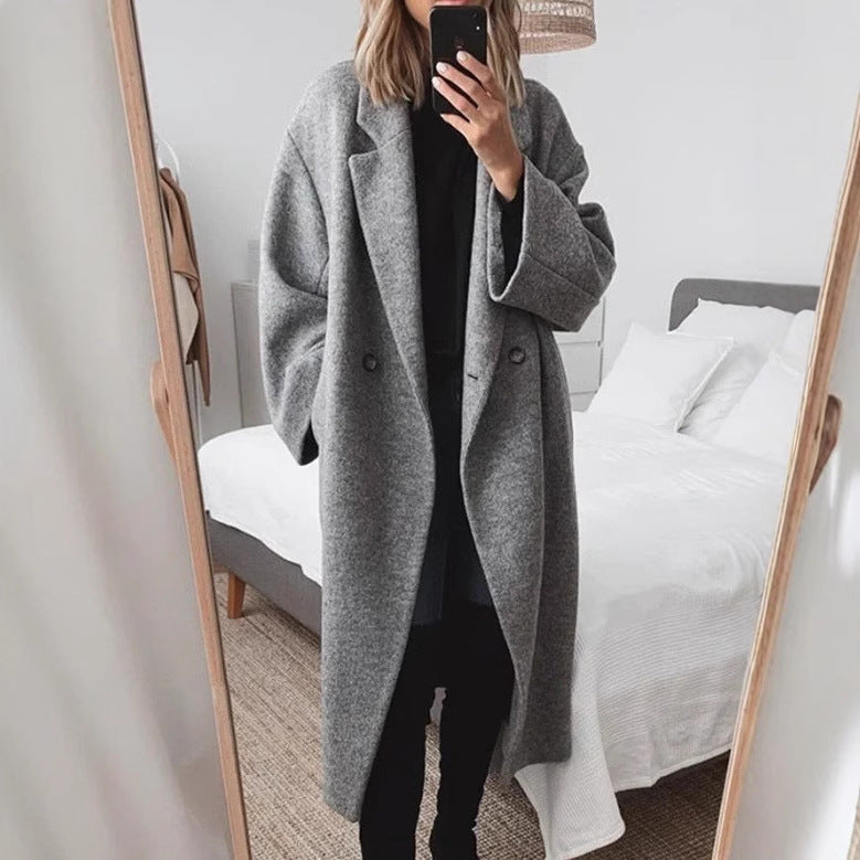 Damen Wollmantel Oversized Doppelter Knopfleiste Elegant