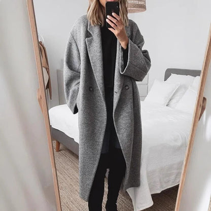 Damen Wollmantel Oversized Doppelter Knopfleiste Elegant
