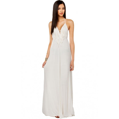 Damen Maxi-Kleid V-Ausschnitt Mit Fransen