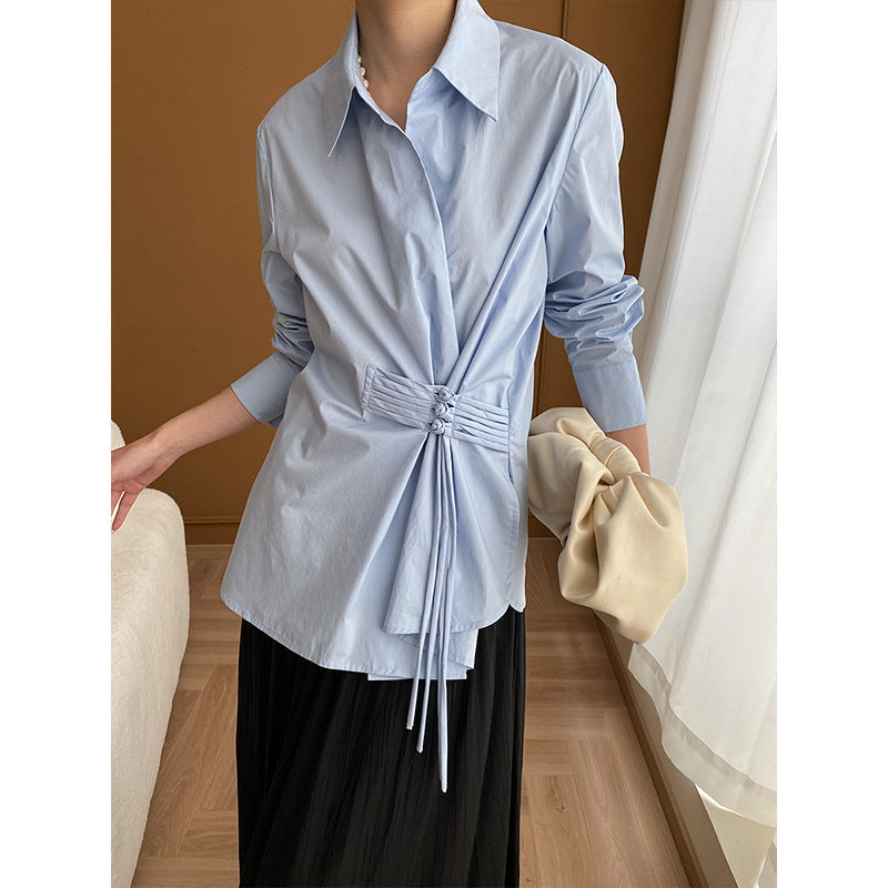 Damen Wickelbluse Dekorative Knöpfe Elegantes Bindeband