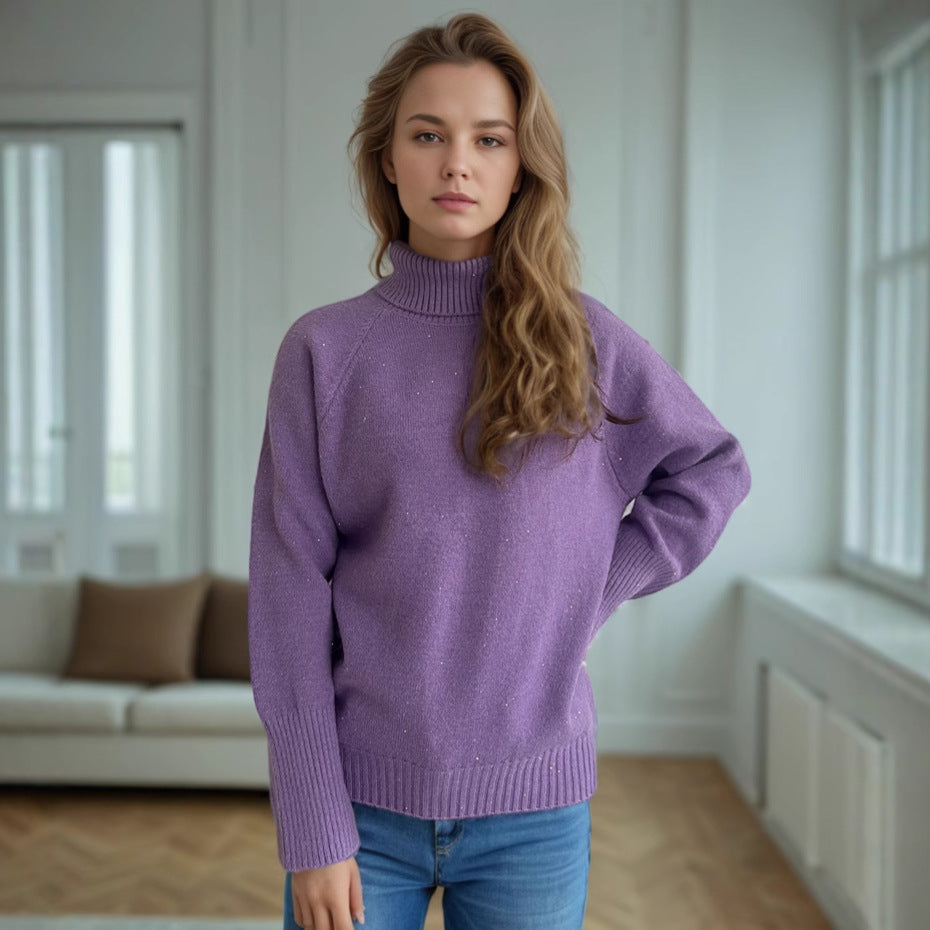 Eveloria Damen Rollkragenpullover Strukturiert Glitzernd