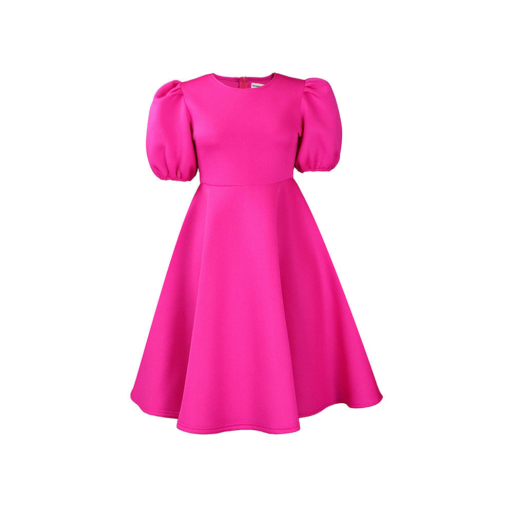 Damen Midikleid Voluminöse Puffärmel Schwingender Rock Eveloria