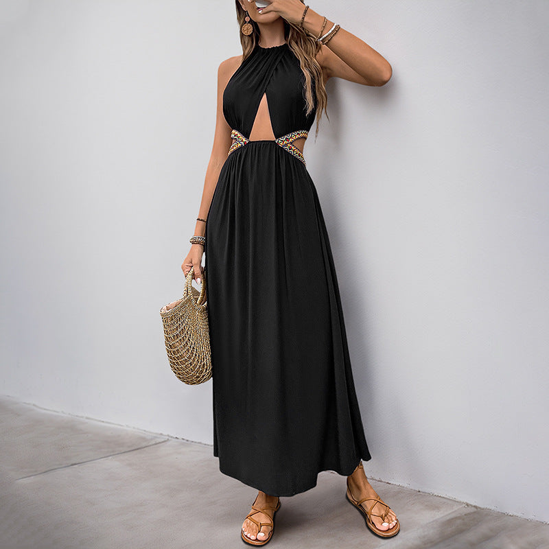 Damen Maxikleid Raffungen Cut-Out-Details Schwarz Eveloria - Eveloria