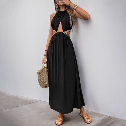 Damen Maxikleid Raffungen Cut-Out-Details Schwarz Eveloria - Eveloria