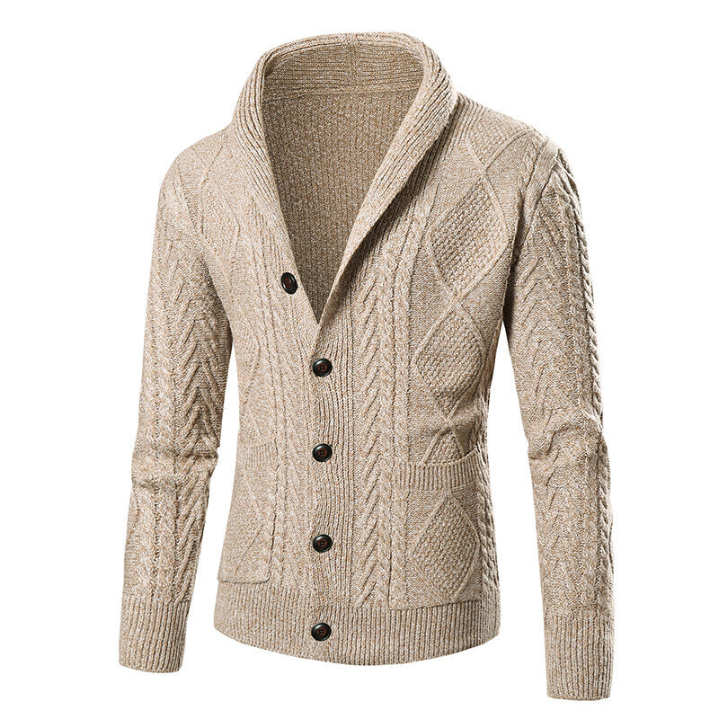 Herren Strickcardigan Zopfmuster Aufgesetzte Taschen Beige