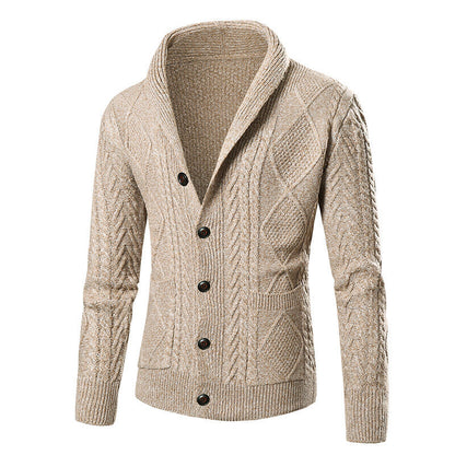 Herren Strickcardigan Zopfmuster Aufgesetzte Taschen Beige