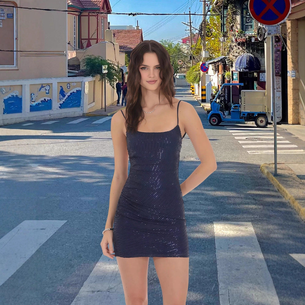 Damen Kleid mit Paillettenbesatz Figurbetonter Schnitt Glitzernd