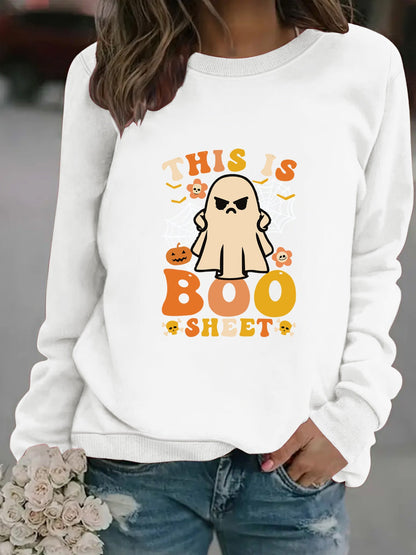 Damen Sweatshirt Herbst-Print Lässiger Schnitt Beige