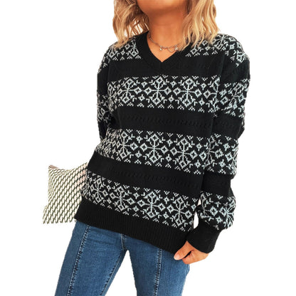 Damen Grobstrickpullover Schneeflockenmuster Eveloria