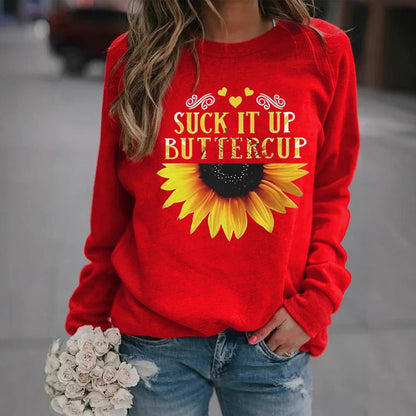 Damen Sweatshirt Sonnenblume Aufdruck Motivierender Spruch Eveloria