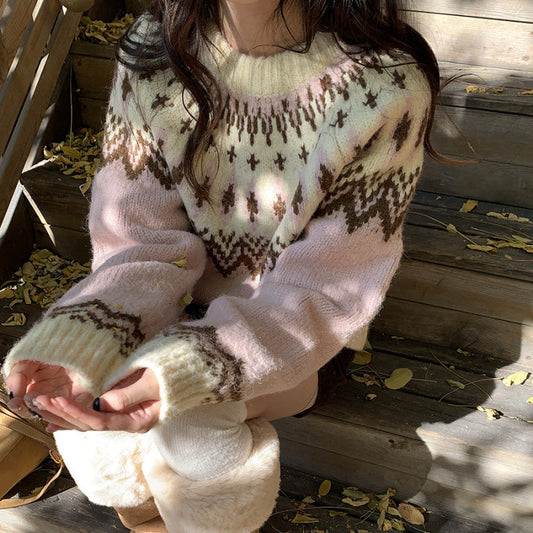 Damen Grobstrickpullover Weiches Material Traditionelles Muster - Eveloria