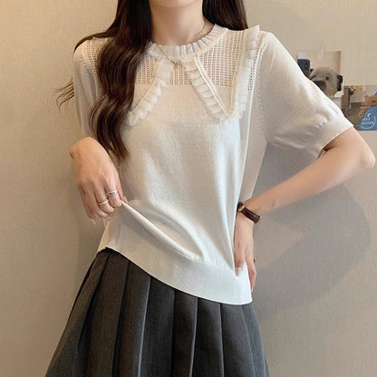 Damen Strickoberteil Atmungsaktiv Rüschensaum Elegantes Design