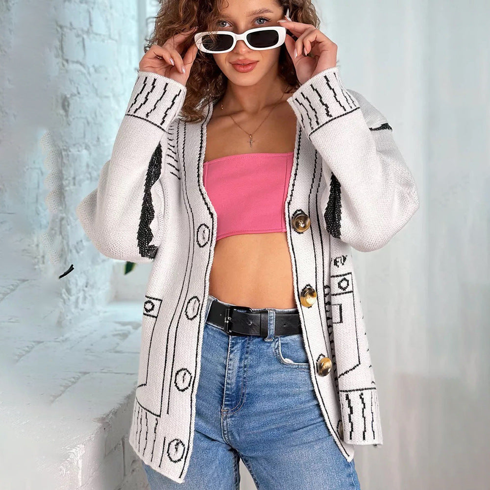 Damen Strickjacke Asymmetrisch Kontrastknöpfe Eveloria - Eveloria