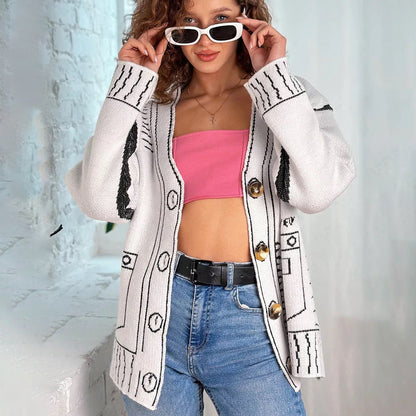 Damen Strickjacke Asymmetrisch Kontrastknöpfe Eveloria - Eveloria