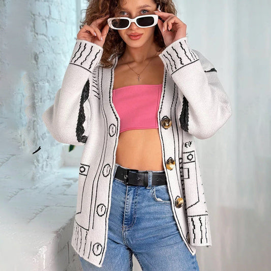 Damen Strickjacke Asymmetrisch Kontrastknöpfe Eveloria - Eveloria
