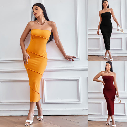 Damen Midikleid Tailliert Schulterfrei Eveloria - Eveloria