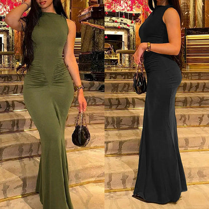 Damen Maxikleid Körperbetonter Schnitt Elegante Drapierung Eveloria