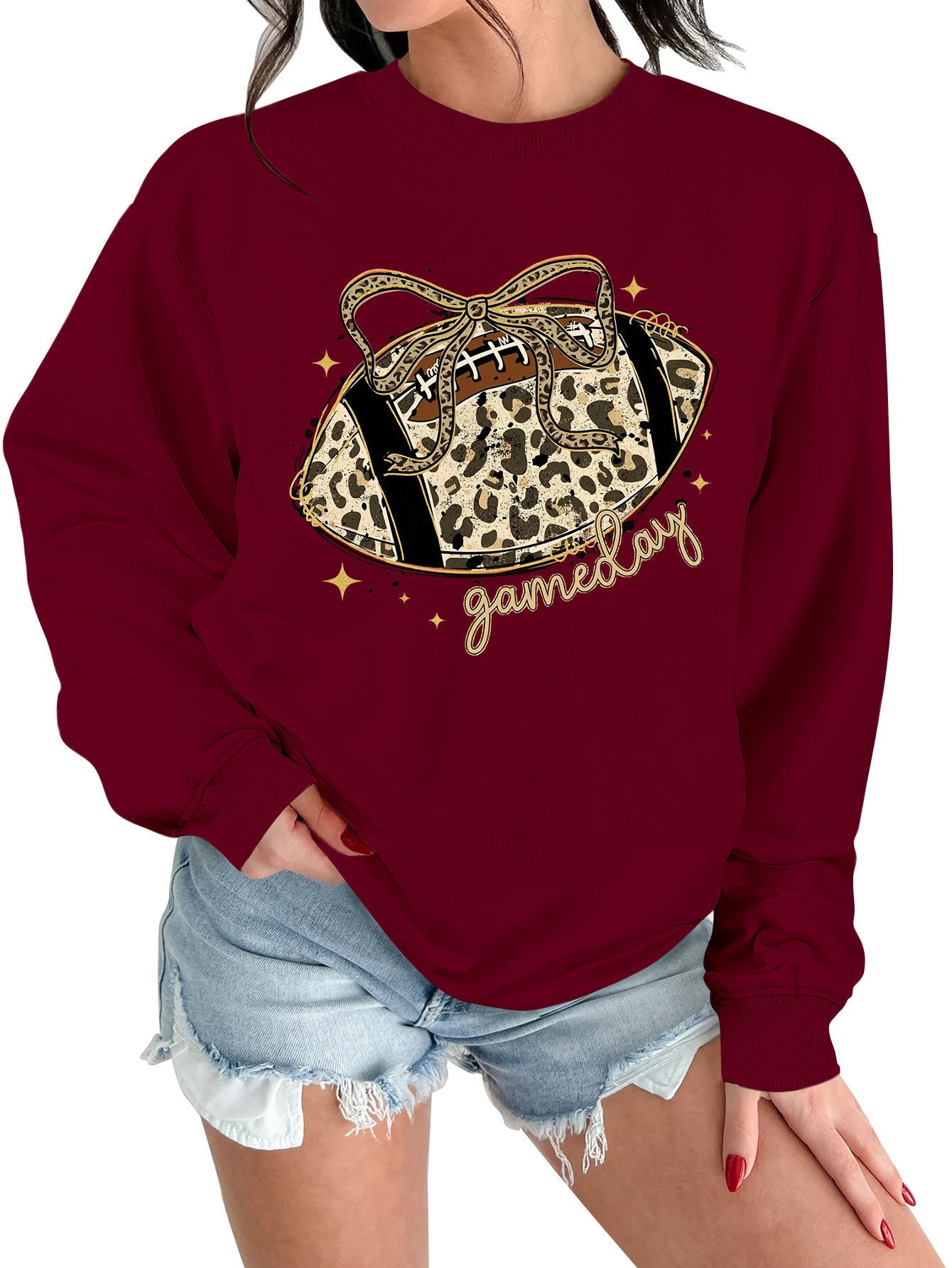 Damen Sweatshirt Sportmotiv Lässig Grau Eveloria
