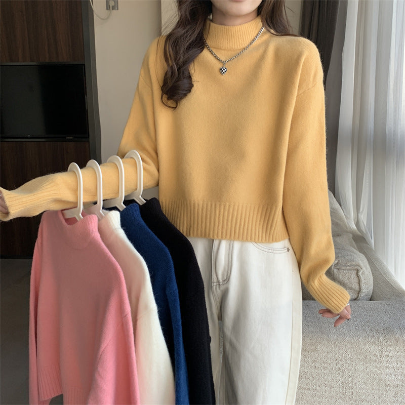 Damen Crop-Pullover Hochgeschlossener Kragen Eveloria