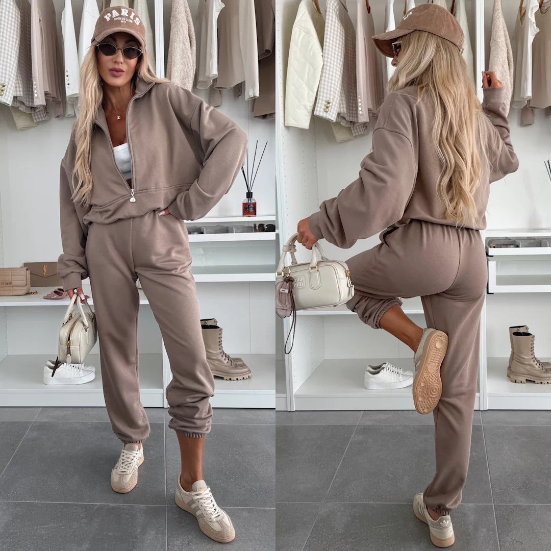 Damen Sportliches Loungewear-Set Stehkragen Reißverschlusshose Bequem - Eveloria