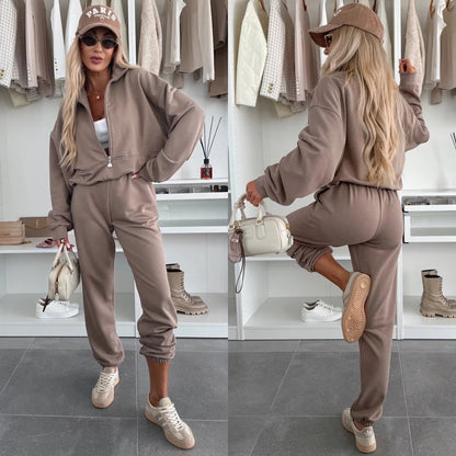 Damen Sportliches Loungewear-Set Stehkragen Reißverschlusshose Bequem - Eveloria