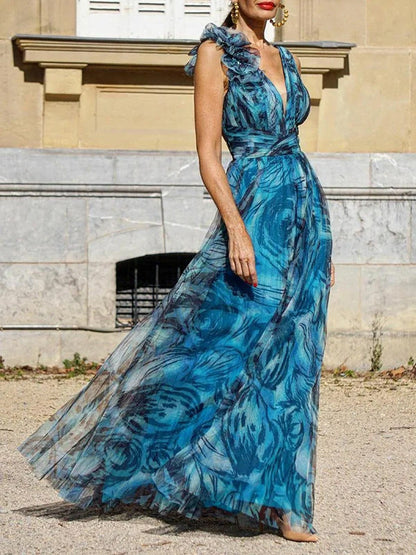 Damen Maxikleid Chiffon Rüschendetails