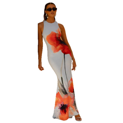 Damen Maxikleid Floraler Druck Figurbetont