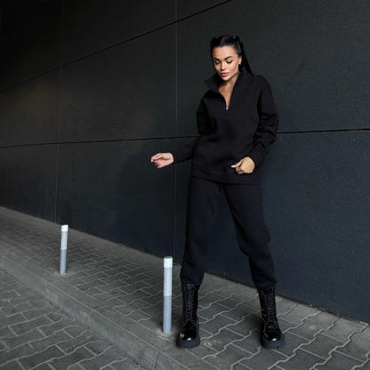 Damen Sweatanzug Hochkragen Reißverschlussdetails Eveloria