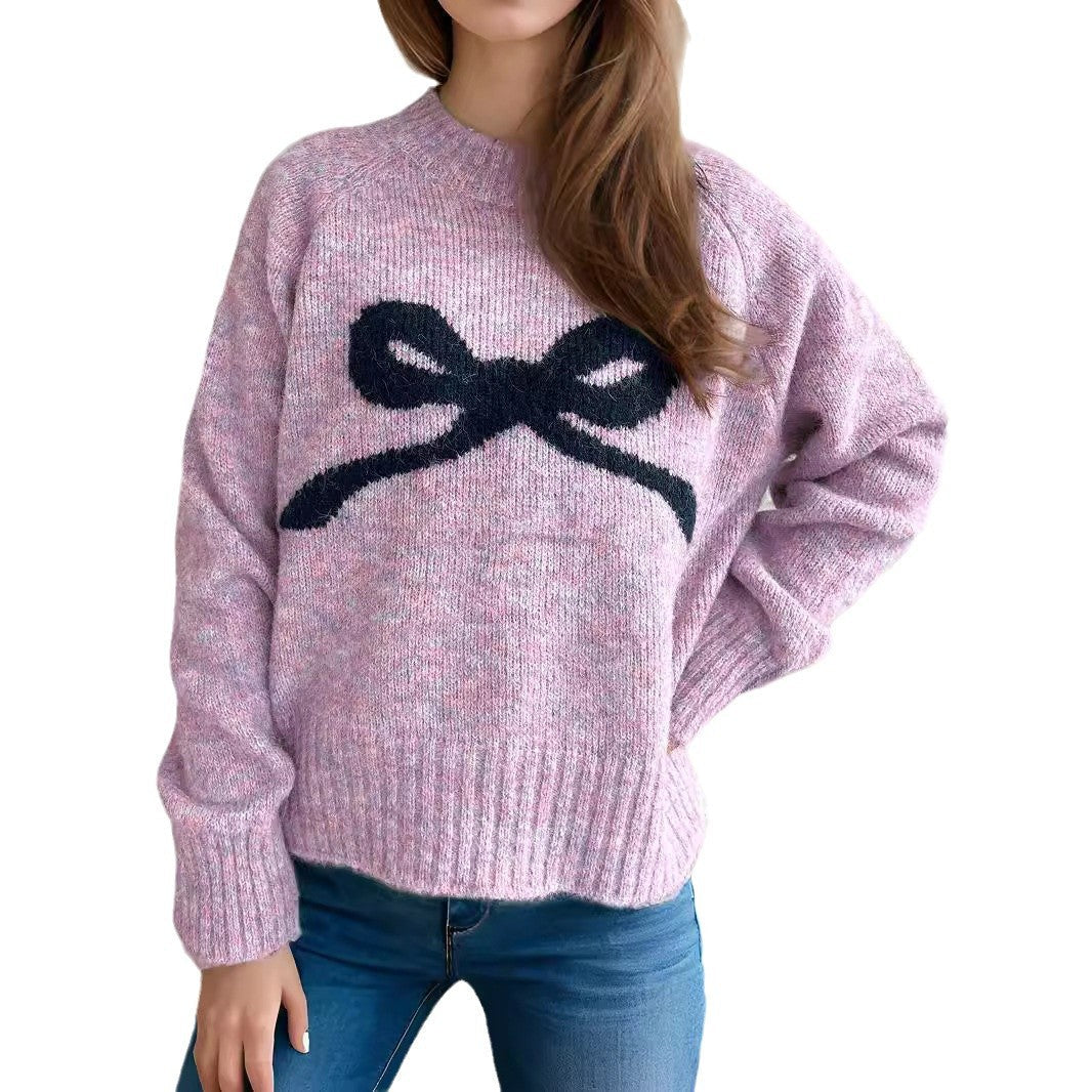 Damen Pullover Schleifenmotiv Kuschelfleece Weiß