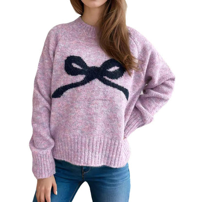 Damen Pullover Schleifenmotiv Kuschelfleece Weiß