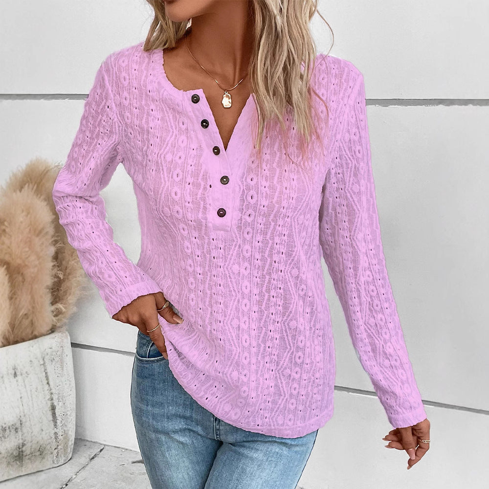 Damen Langarmshirt Nostalgisches Knopfdetail Eveloria