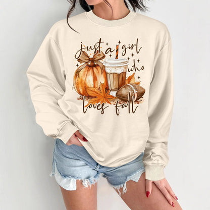 Damen Sweatshirt Herbstmotiv Baumwolle Inspirierender Druck Beige