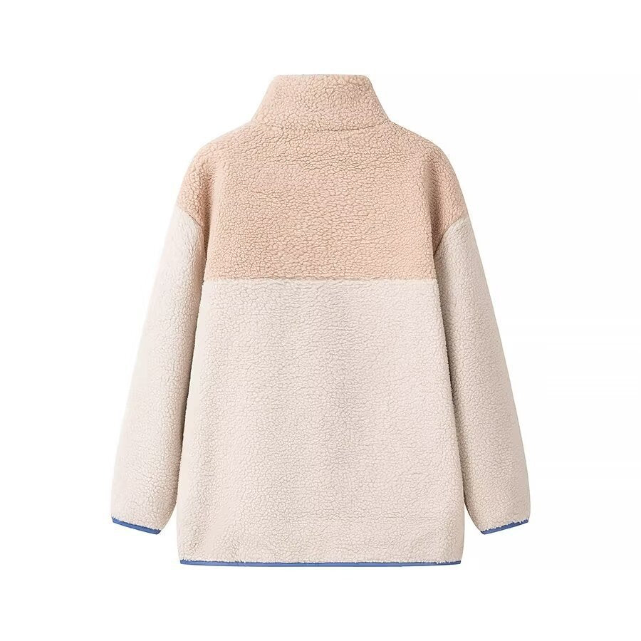 Damen Fleecejacke Hochkragen Praktische Taschen Grau Eveloria