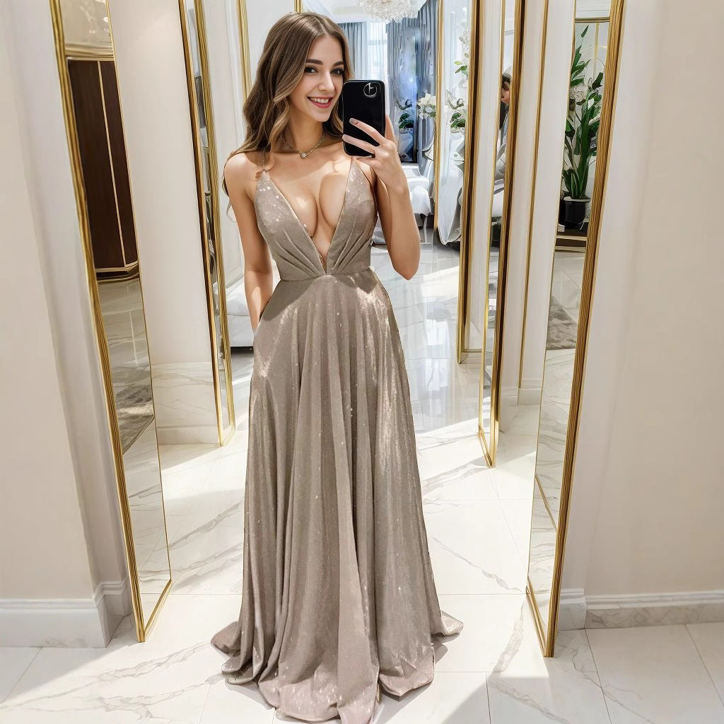 Damen Abendkleid V-Ausschnitt Schimmernd Eveloria