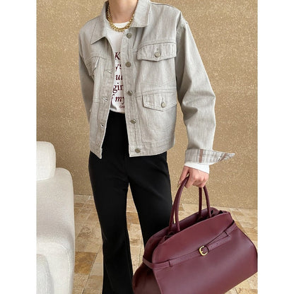 Damen Denimjacke Lässig Praktische Taschen Elegant Blau