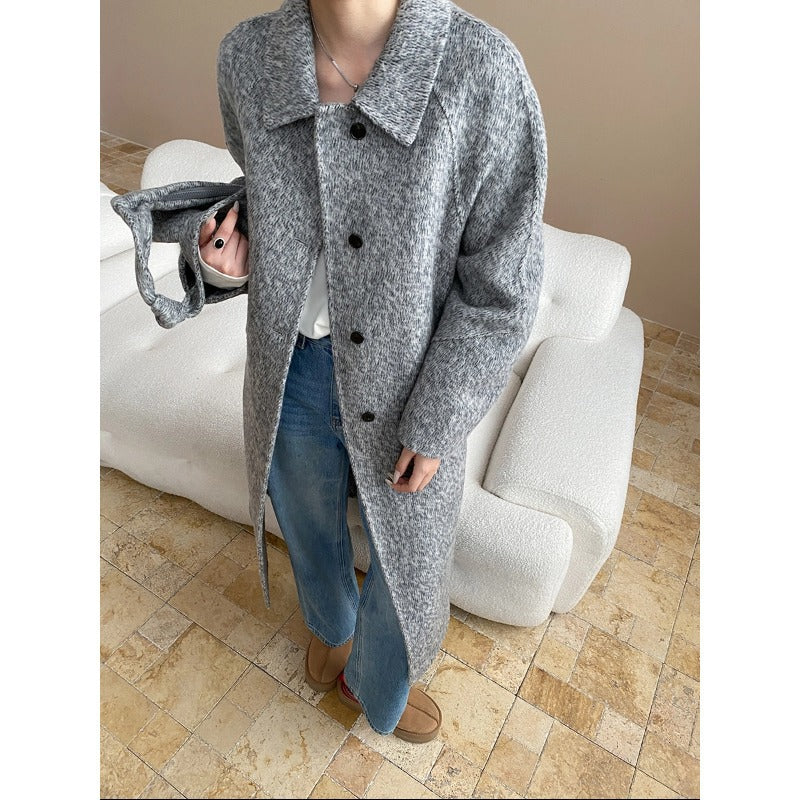 Damen Strickmantel Eleganter Schnitt Mit Taschen Schwarz - Eveloria