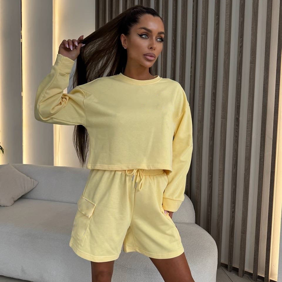 Damen Freizeitanzug Oversized Sweatshirt Kurze Hose Eveloria