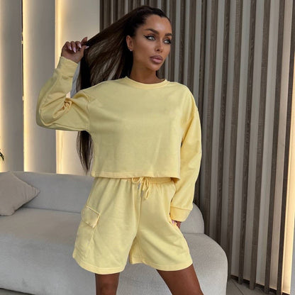 Damen Freizeitanzug Oversized Sweatshirt Kurze Hose Eveloria