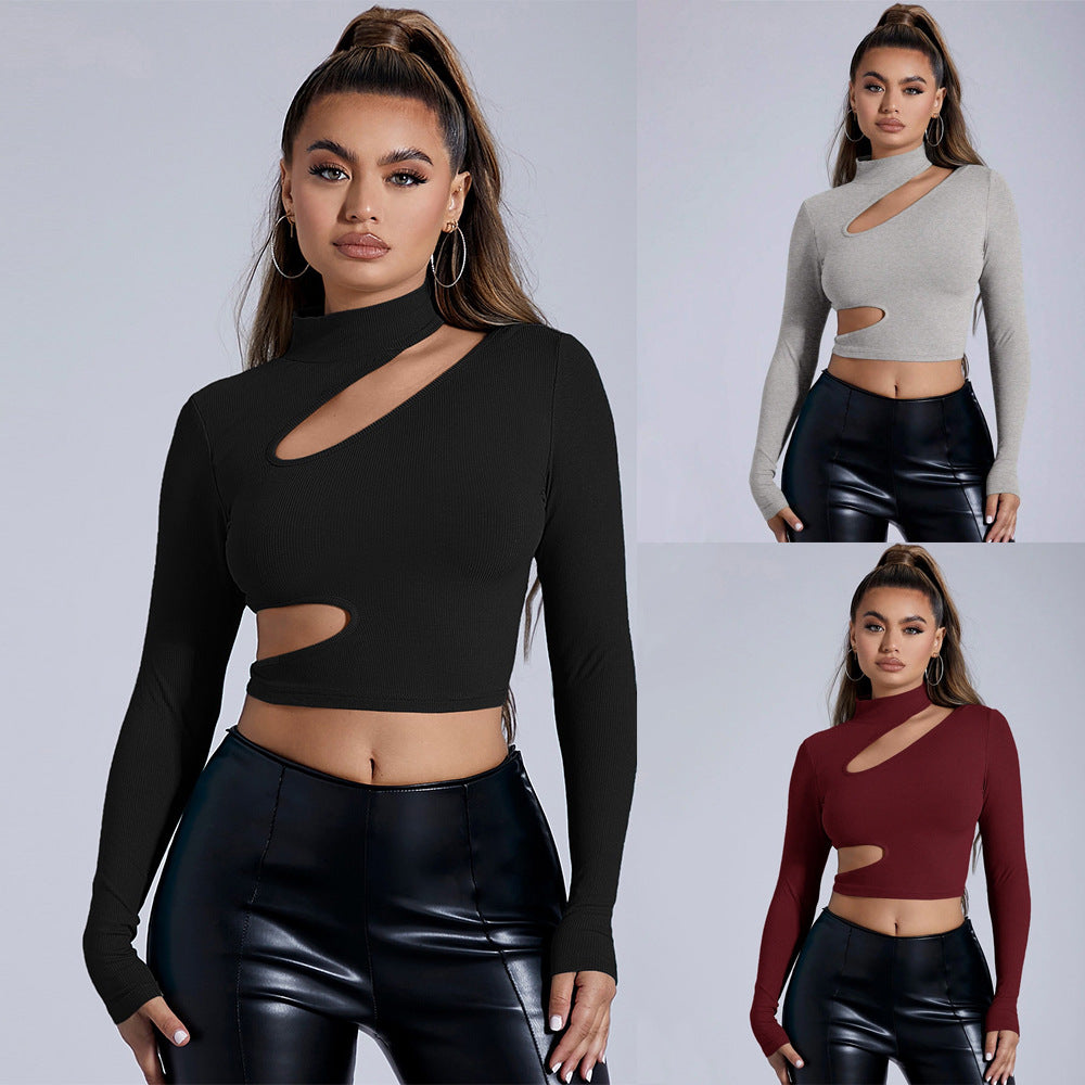 Damen Langarm- Figurbetont Asymmetrisch Schwarz - Eveloria