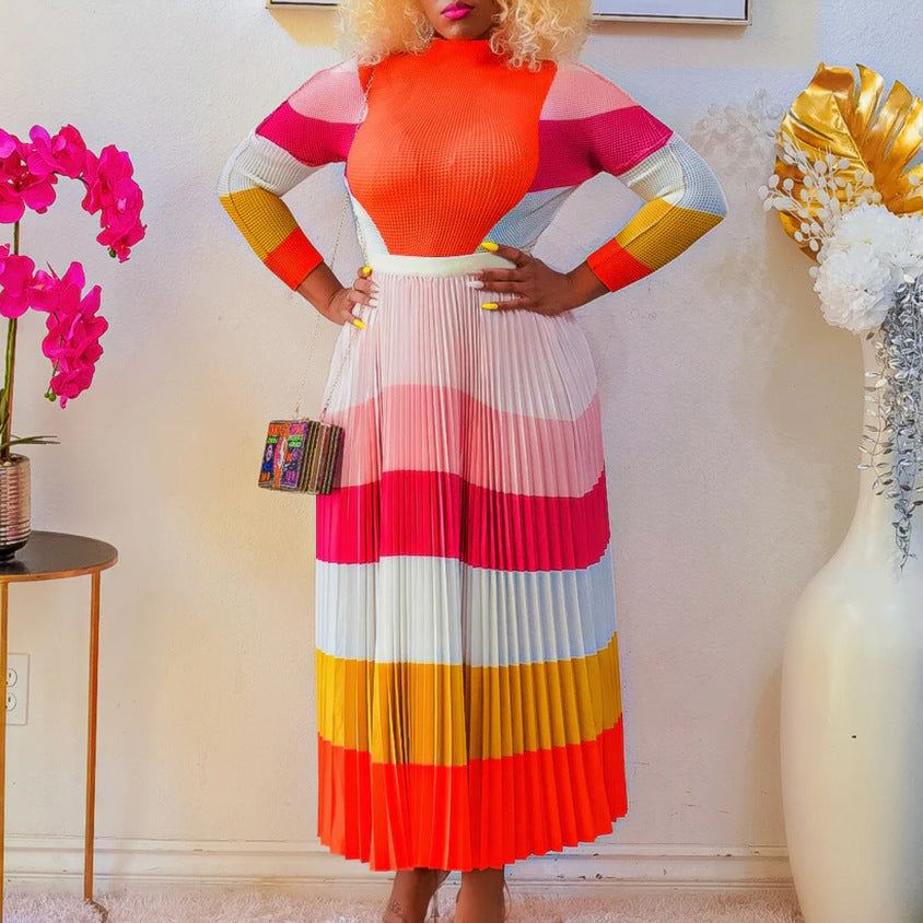 Damen Maxikleid Modernes Grafikdesign Elegante Plissee Optik - Eveloria