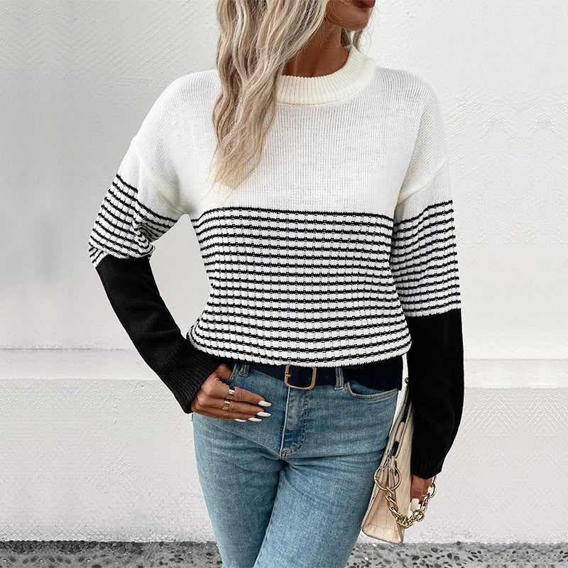Damen Strickpullover Lässig Gestreift Weit Eveloria