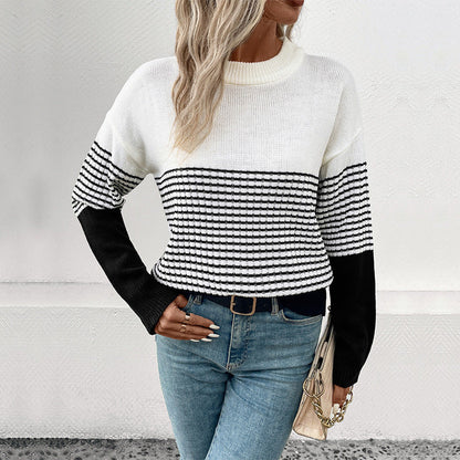 Damen Strickpullover Lässig Gestreift Weit Eveloria