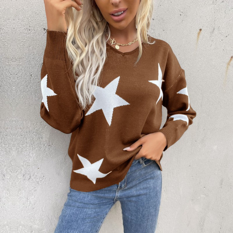 Damen Strickpullover Sternenmotiv Lässig Eveloria