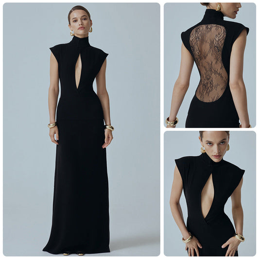 Damen Minikleid Spitzenbesatz Glitzer Ärmel Schwarz - Eveloria